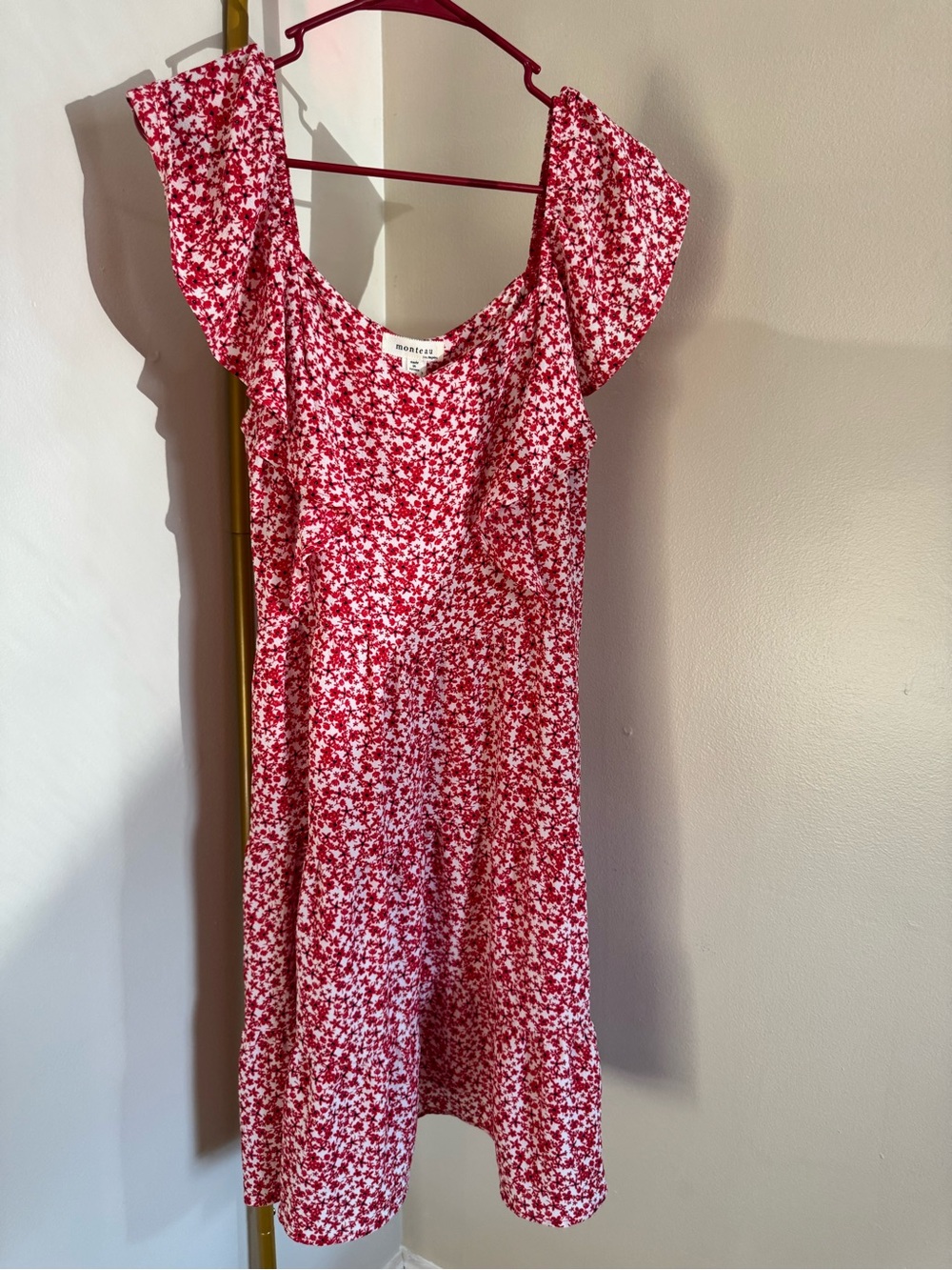 Monteau Red Floral Ruffle Sleeve Girls' Dress